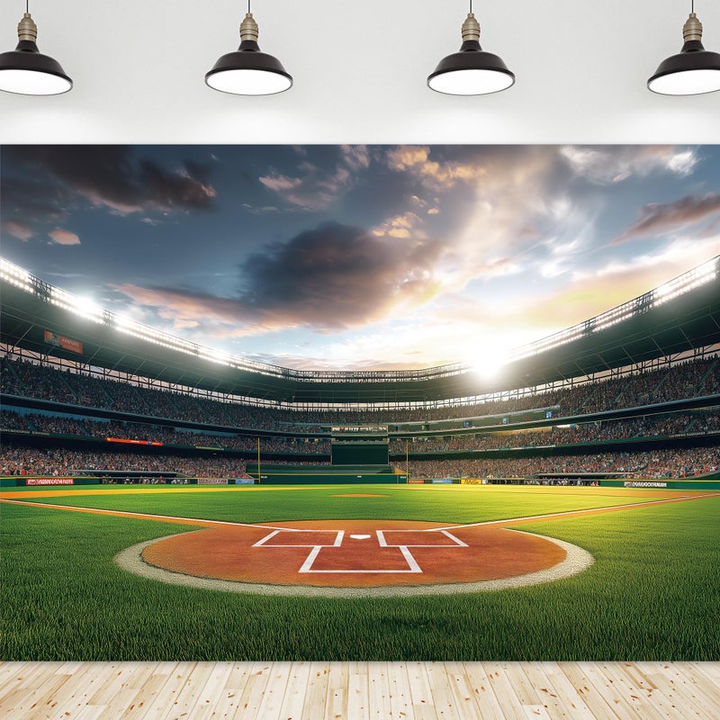 Riyidecor Baseball Backdrop Green Field Background Fabric Polyester Stadium 7Wx5H Feet Photography Kids Men Sports Game Decorations Birthday Festival Event Props Party Photo Studio Shoot - Image 1